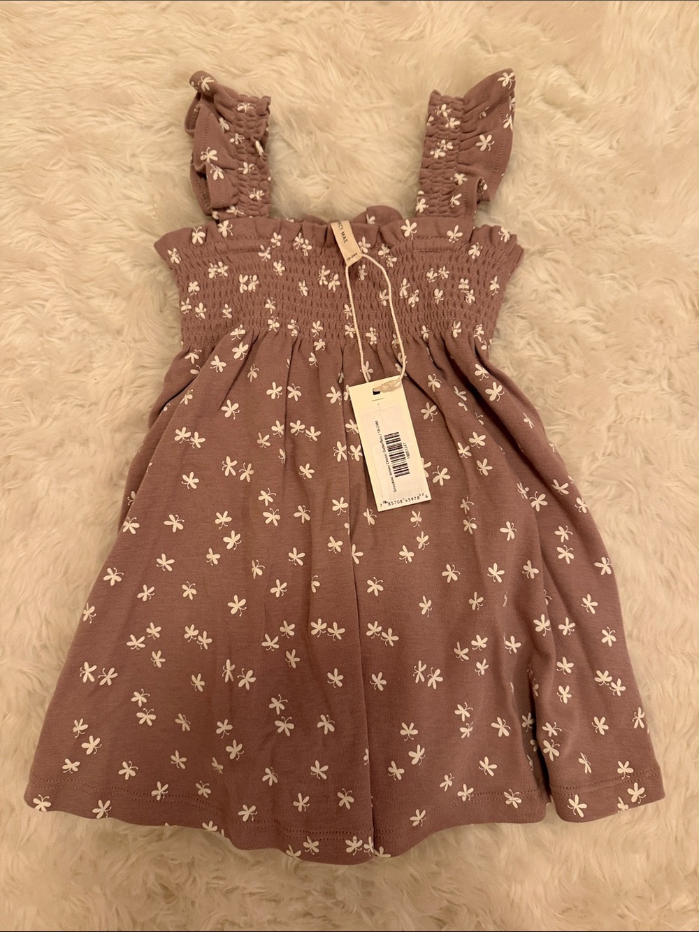 Quincy Mae Mauve smocked jersey dress with bloomers - Butterfly print